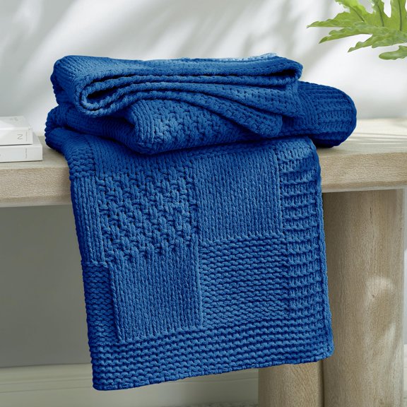Checkered Knit 50"x60" Checkered Royal Blue Throw Blanket