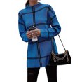 thumbnail image 1 of Checkered Knit Sweater for Women Fall Winter Casual Mock Neck Pullover Striped Sweaters Color Block Tops Royal Blue XL, 1 of 9