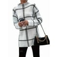 thumbnail image 1 of Checkered Knit Sweater for Women Fall Winter Casual Mock Neck Pullover Striped Sweaters Color Block Tops White S, 1 of 9