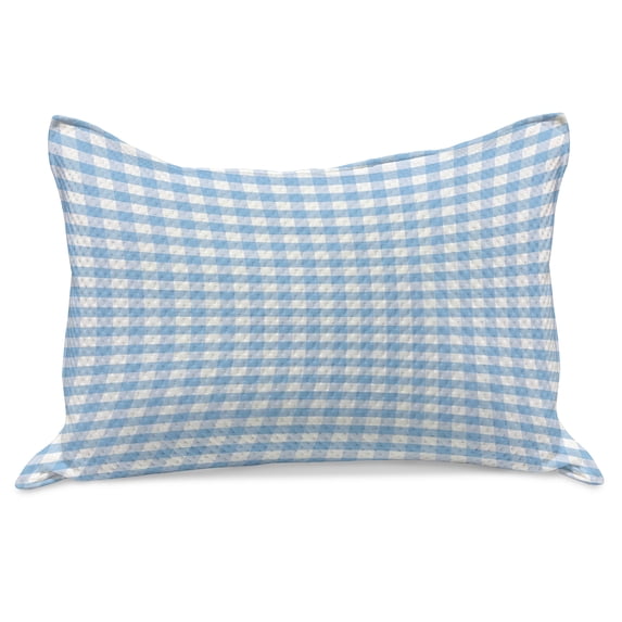 Checkered Knitted Quilt Pillowcover, Little Squares and Stripes Pastel Color Gingham Repeating Rows Vintage Tile, Standard King Size Pillow Cover for Bedroom, 36" x 20", Pale Blue White, by Ambesonne