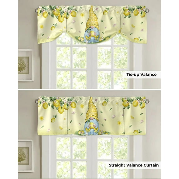 Checkered Letters Lemon Leaves Kitchen Curtains Balcony Adjustable Roman Blinds Small Short Curtain for Living Room