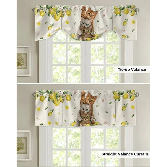Checkered Letters Lemon Leaves Kitchen Curtains Balcony Adjustable Roman Blinds Small Short Curtain for Living Room