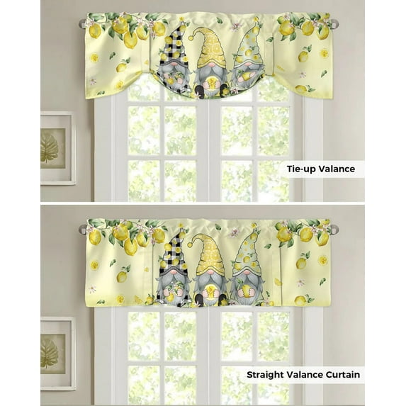 Checkered Letters Lemon Leaves Kitchen Curtains Balcony Adjustable Roman Blinds Small Short Curtain for Living Room
