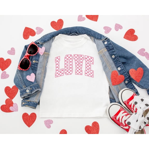 Checkered Love Valentines Shirt, Children's Valentine's Day Tee, Toddler Valentines Shirt, Girls Valentines Day Tee, Checkered Love Print TSHIRT All Size S-5XL