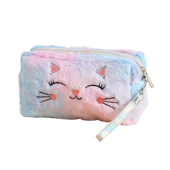 Checkered Makeup Bag Checkered Plush Cosmetic Bag Asthetic Plaid Handbags Cute Zipper Large Travel Toiletry Bag Soft Storage Pouch Pencil Case Fluffy Fuzzy Makeup Bag For Women