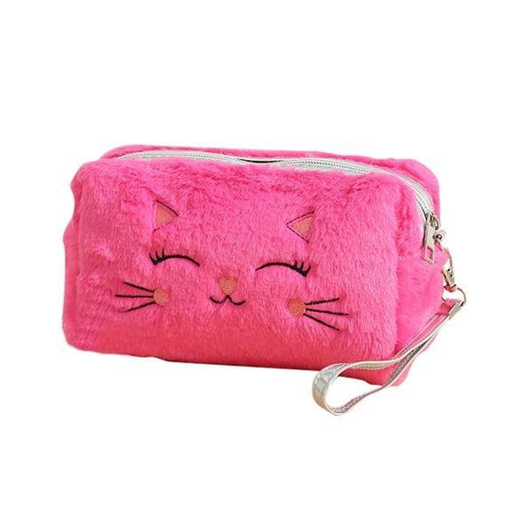 Checkered Makeup Bag Checkered Plush Cosmetic Bag Asthetic Plaid Handbags Cute Zipper Large Travel Toiletry Bag Soft Storage Pouch Pencil Case Fluffy Fuzzy Makeup Bag For Women