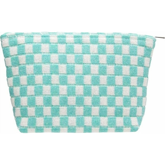 Checkered Makeup Bag for Purse Portable Zipper Make Up Pouch Small Cosmetic Case for Travel Accessories Pink White