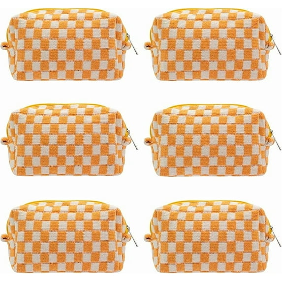 Checkered Makeup Bag for Purse Portable Zipper Make Up Pouch Small Cosmetic Case for Travel Accessories Pink White