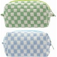 thumbnail image 1 of Checkered Makeup Bag for Purse Portable Zipper Make Up Pouch Small Cosmetic Case for Travel Accessories Pink White, 1 of 10