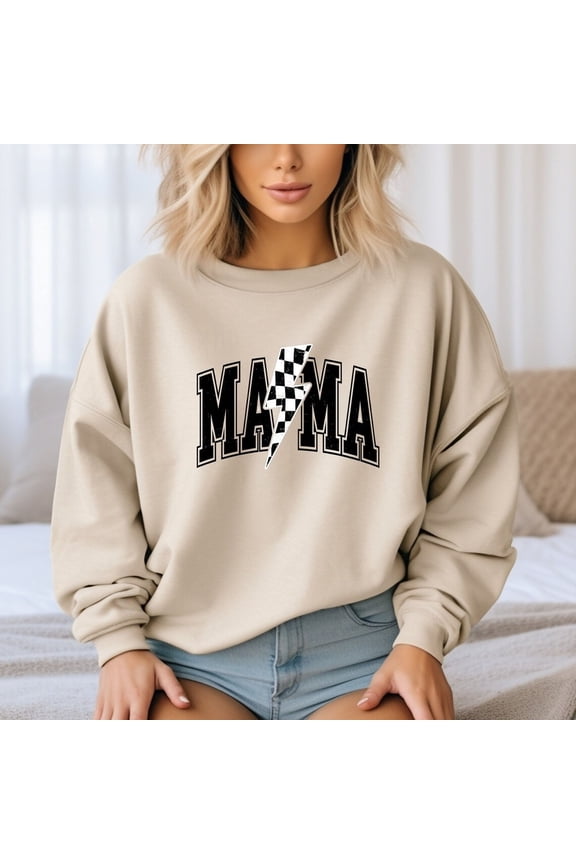 Checkered Mama Sweatshirt, Mothers Day Gift, Cozy Mom Hoodie, Retro Mama Shirt, Trendy Mom Outfit, Gift for Mother SAND