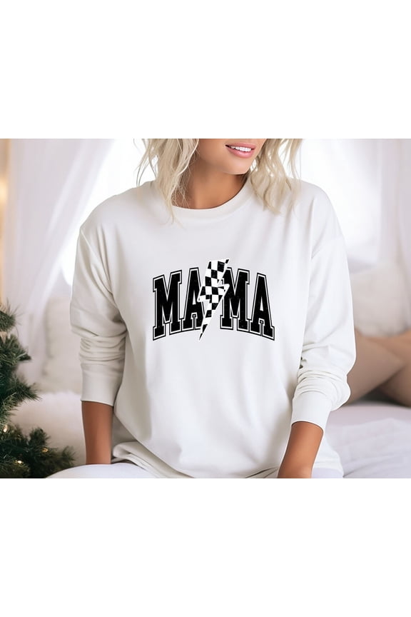 Checkered Mama Sweatshirt, Mothers Day Gift, Cozy Mom Hoodie, Retro Mama Shirt, Trendy Mom Outfit, Gift for Mother WHITE