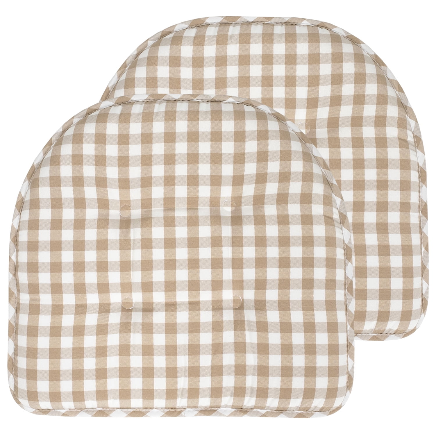 Checkered Memory Foam U-Shape Non-Slip Chair Cushion Pad 2 Pack - Taupe/White