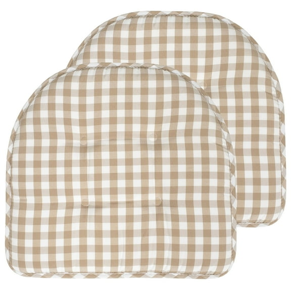 Checkered Memory Foam U-Shape Non-Slip Chair Cushion Pad 2 Pack - Taupe/White