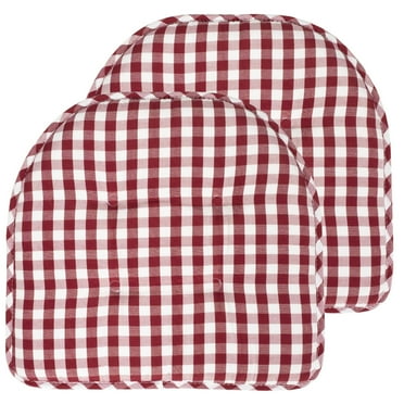 Checkered Memory Foam U-Shape Non-Slip Chair Cushion Pad 2 Pack - Wine/White
