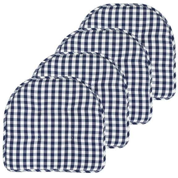 Checkered Memory Foam U-Shape Non-Slip Chair Cushion Pad 4 Pack - Navy/White