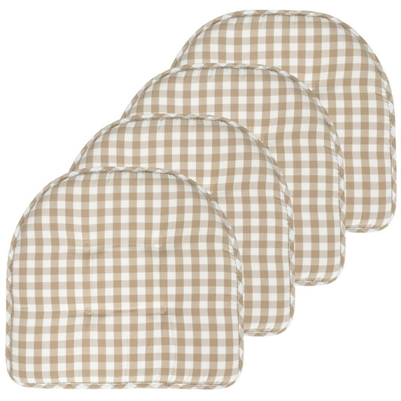 Checkered Memory Foam U-Shape Non-Slip Chair Cushion Pad 4 Pack - Taupe/White