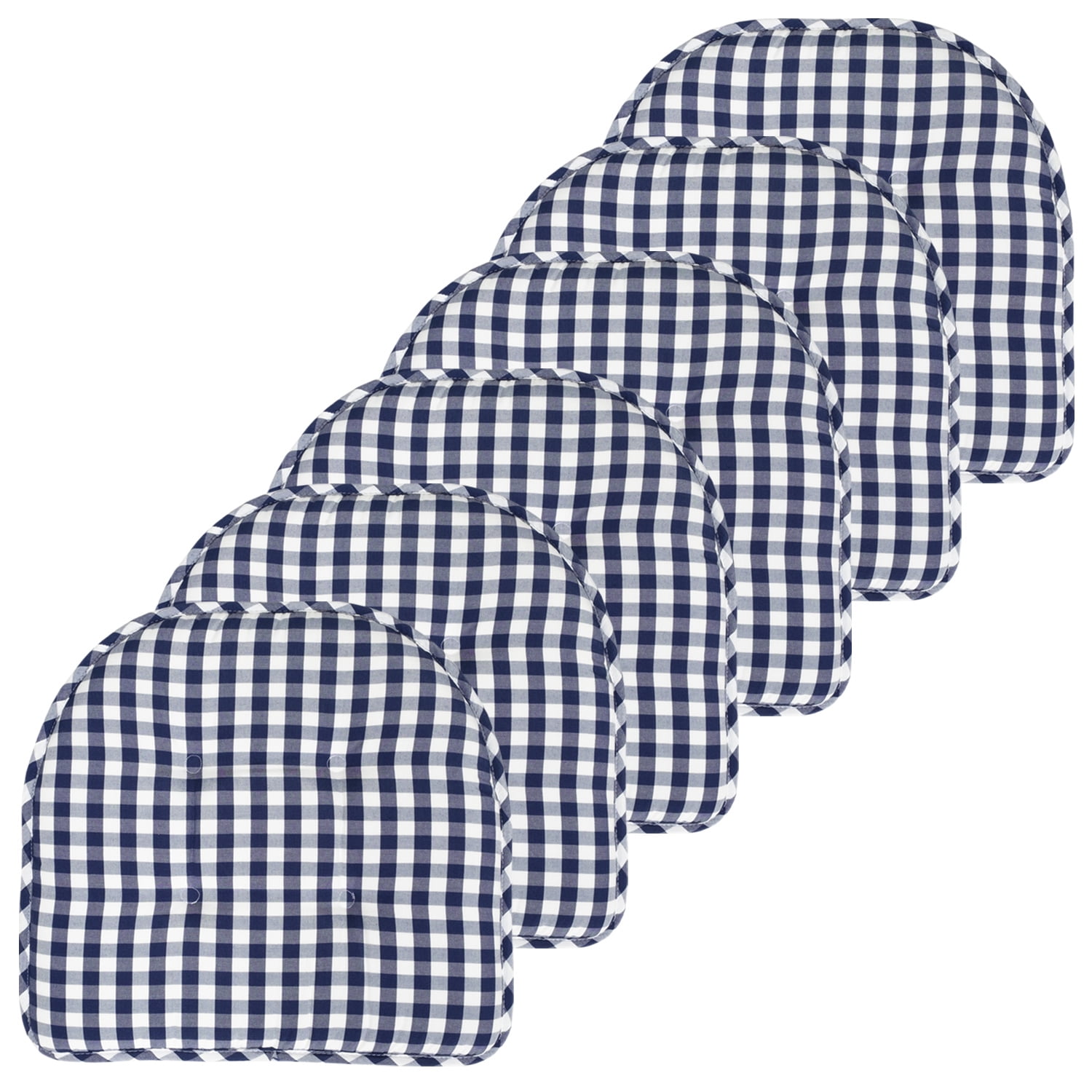 Checkered Memory Foam U-Shape Non-Slip Chair Cushion Pad 6 Pack - Navy/White