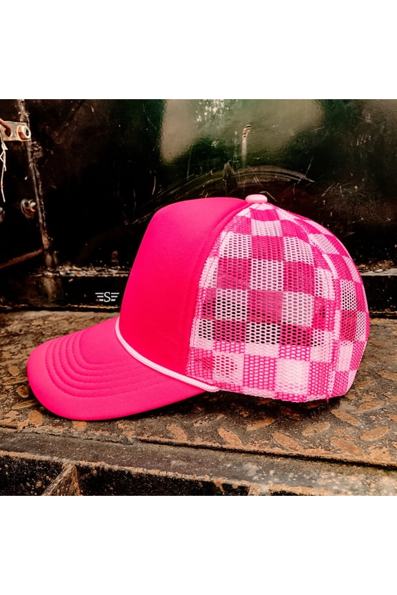 Checkered Mesh Back Cap (Pink/LightPink)