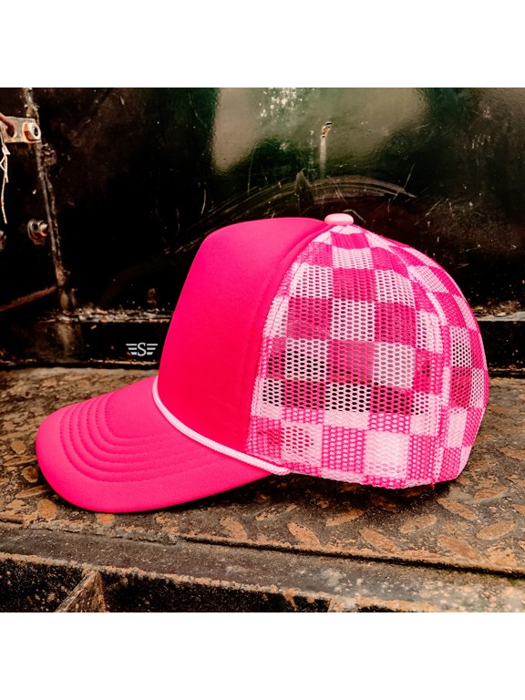 Checkered Mesh Back Cap (Pink/LightPink)