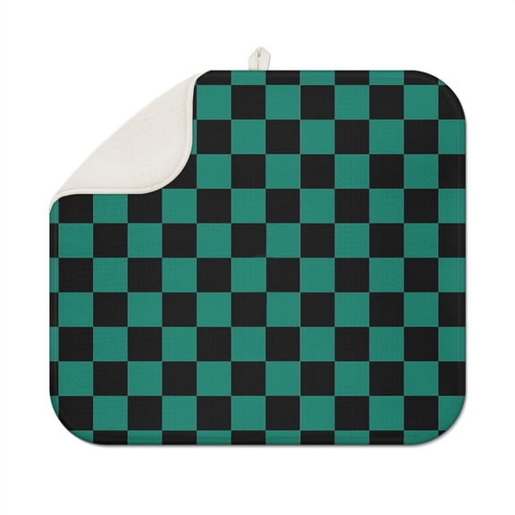 Checkered Microfiber Kitchen Drying Mat - Ultra Absorbent 3-Layer Countertop Pad - Foldable Heat Resistant Mat for Dishes & Cookware