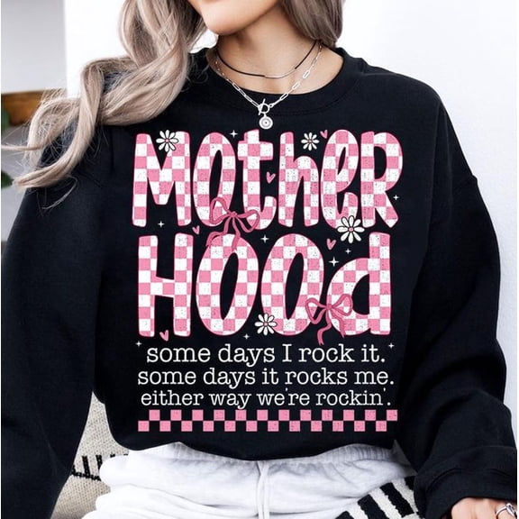 Checkered Motherhood Sweatshirt, Retro Motherhood Shirt, Funny Mom Sarcastic Sweatshirt, Retro Mom Shirt, Mother's Day Gift, Mama Sweatshirt