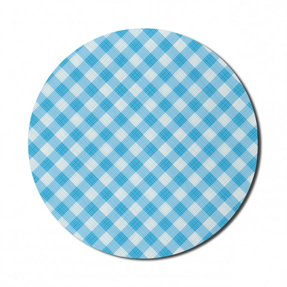 Checkered Mouse Pad for Computers, Blue and White Gingham Image Country Style Plaid Crossed Stripes, Round Non-Slip Thick Rubber Modern Gaming Mousepad, 8" Round, Blue White, by Ambesonne