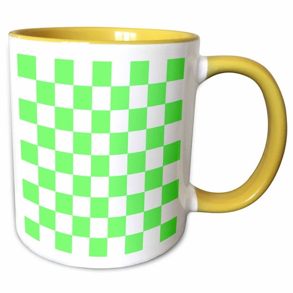 3drose, Checkered Neon Lime Green and White Squares Pattern - Check Checked Checkerboard Chessboard, 15oz Two-tone Yellow Mug