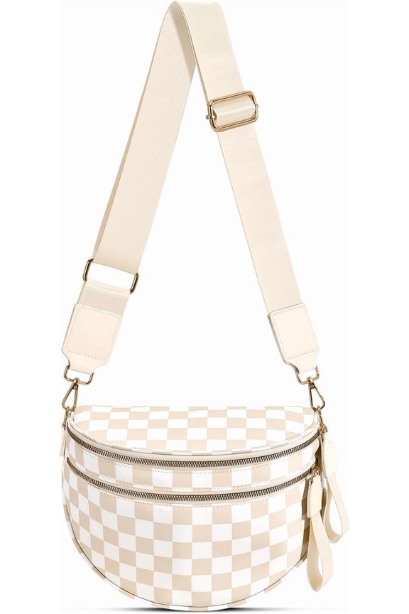 Checkered Nylon Crossbody Bag Bum Bag for Women Mom Spacious Checkered Crossbody Purses  Handbag