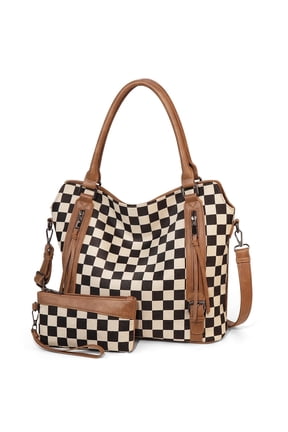 Checkered PU Tote Bag Large Checkered Purses for Women Plaid Hobo Shoulder Bag Multiple Pockets Tote Handbags