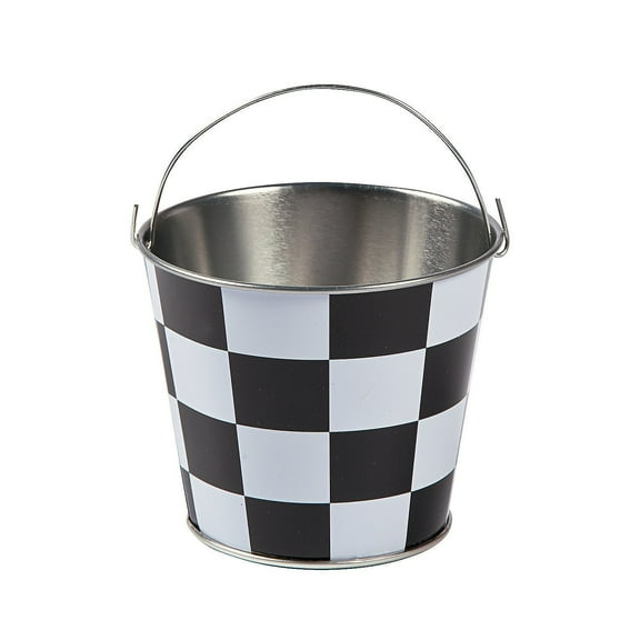 Fun Express Checkered Party Pails - Versatile Plastic Buckets for Treats Gifts Decorations & Party Favors at Weddings Receptions Bridal Showers & Special Occasions - Perfect Event Styling - 12 Pieces