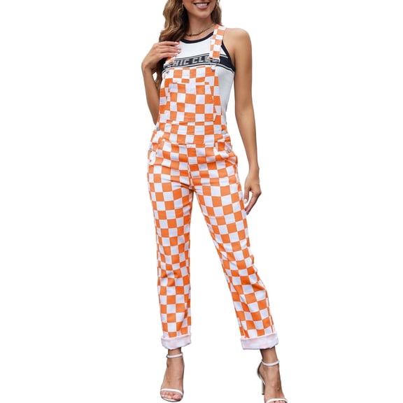 Checkered Pants Womens Overalls Denim Bib Coveralls Cute Stretch Jeans Jumpsuit