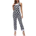 thumbnail image 1 of Checkered Pants Womens Overalls Denim Bib Coveralls Cute Stretch Jeans Jumpsuit(Black and White Checkered,L), 1 of 11