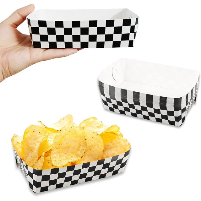 Checkered Paper Food Trays Set 100 Packs for Race Car Birthday Party
