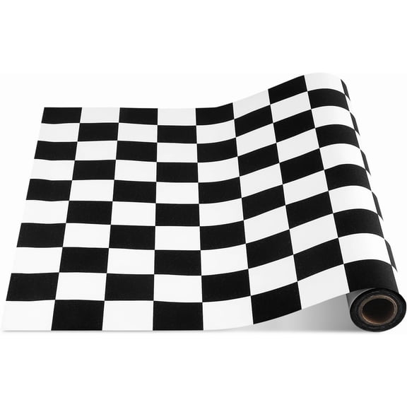 Checkered Paper Table Runner Roll 25" x 16" Disposable Black and White Checkered Table Runner for Racing Themed Birthday Carnival Party Supplies Kitchen Dining Tabletop Decoration