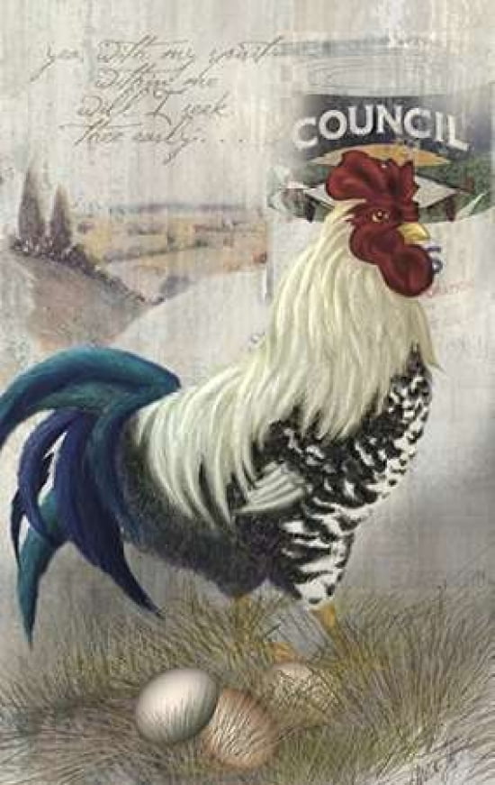 Checkered Past Rooster Canvas Art - Alma Lee (12 x 18)