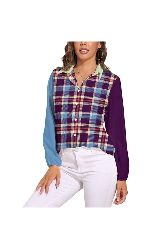 Checkered Pattern Long Sleeve Blouse Woman Streetwear Casual Shirts Summer Oversize Woman Streetwear Clothing Birthday Present