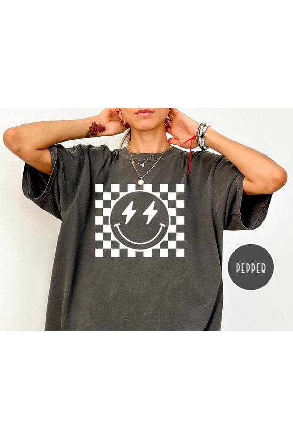 Checkered Pattern Smile Face Retro Happy Smile Smile T-Shirt