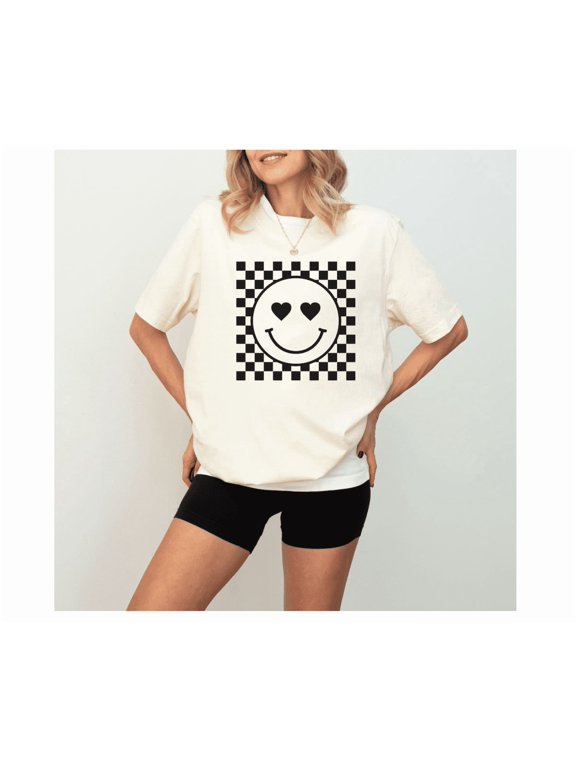 Checkered Pattern Smile Face Shirt, Retro Smiley Face Shirt, Smile Face Shirt, Happy Face Shirt, Cute Smile Shirt, Happy Smile Shirt Unisex Full Size S-5Xl