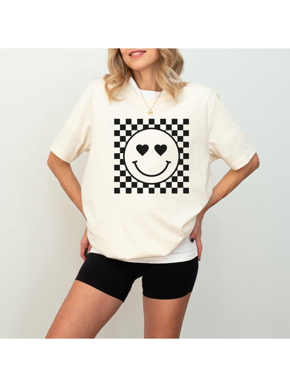 Checkered Pattern Smile Face Shirt, Retro Smiley Face Shirt, Smile Face Shirt, Happy Face Shirt, Cute Smile Shirt, Happy Smile Shirt Unisex