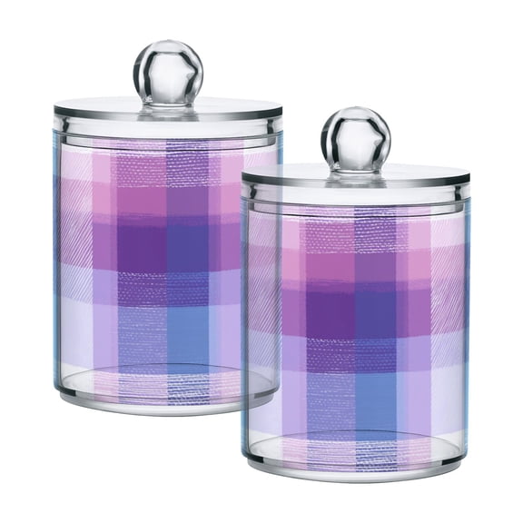 Checkered Pattern with Blue and Purple Translucent Plastic Cans Storage Canisters with Lid Set of 2