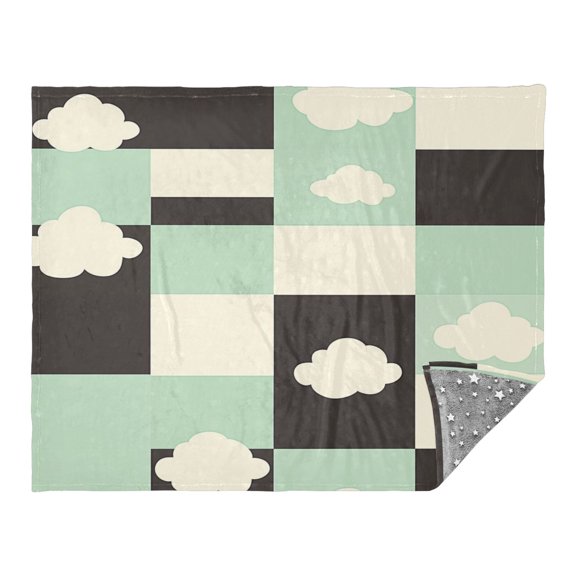Checkered Pattern with Clouds Camping Blankets Bed Throws and Cozy Travel Blanket Fluorescence 70x55in Double Sided