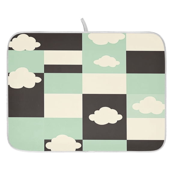 Checkered Pattern with Clouds Dish Drying Mat for Kitchen, Quick Drying Absorbent Soft Durable 18 x 24"