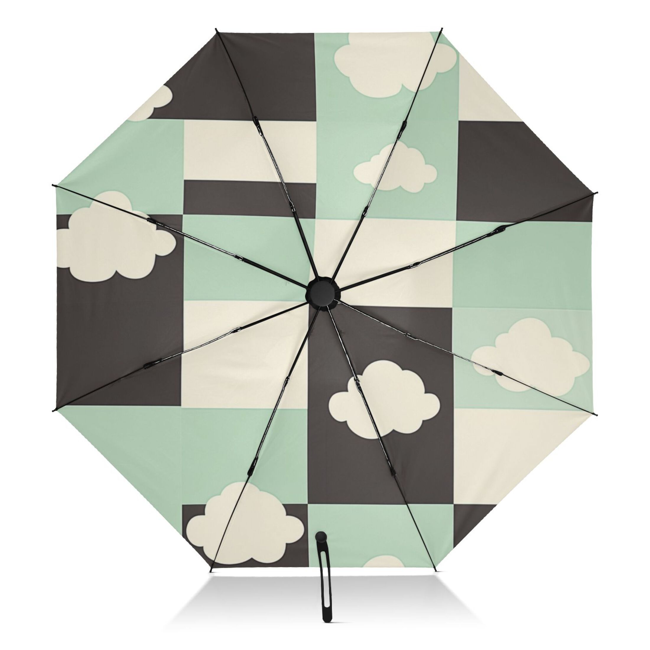 Checkered Pattern with Clouds Extra Large Automatic Umbrella, UV ...