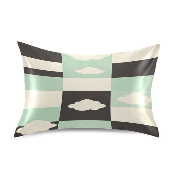 Checkered Pattern with Clouds Satin Pillowcase 20''x26'' Double-Sided Print Soft Wrinkle Resistant