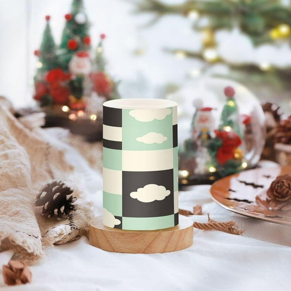 Checkered Pattern with Clouds Set of 2 Flameless LED Candles Remote and Timer Indoor Outdoor