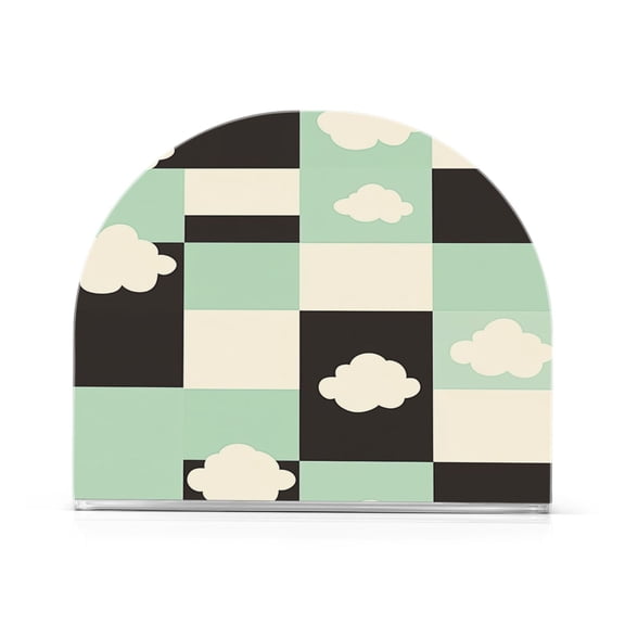 Checkered Pattern with Clouds Thick U Shape Acrylic Napkin Holder Non Slip Space Saving for Kitchen