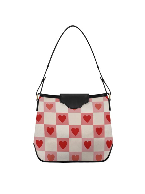 Checkered Pattern with Heart Valentine Women's Tote Bag Convertible Handbags Hobo Shoulder Bag with Zipper Magnetic Snap