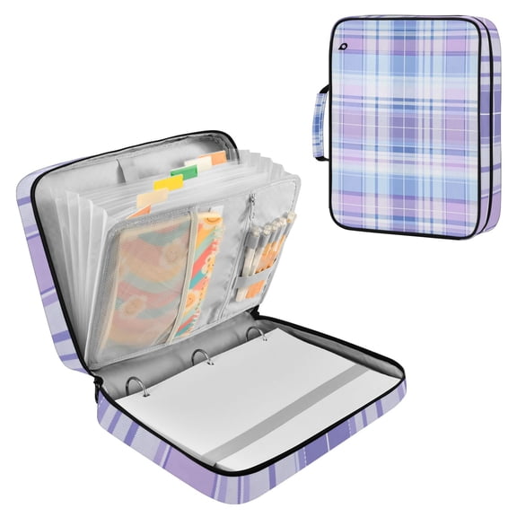 Checkered Pattern with Lavender and Blue Accordion File Organizer Expanding File Folder 3-Ring Binder Bag 500 Sheets A4 Size