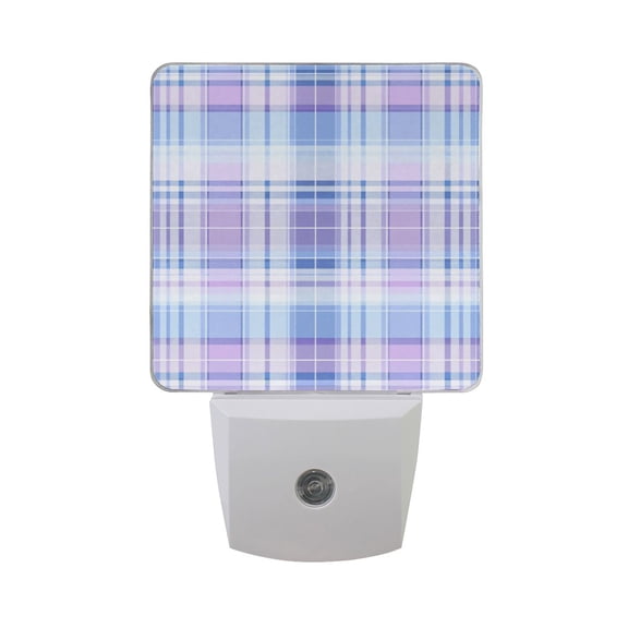 Checkered Pattern with Lavender and Blue LED Night Light Sensor Lamp Plug-in Adjustable Brightness 2 Pack