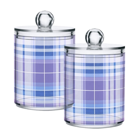 Checkered Pattern with Lavender and Blue Translucent Plastic Cans Storage Canisters with Lid Set of 2